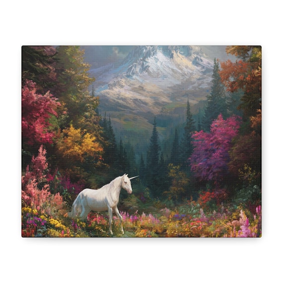 Unicorn in Enchanted Forest Modern Artful Canvas