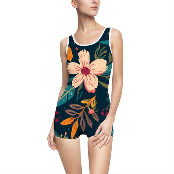 Vintage  Swimsuit | Retro Floral One-Piece  Garden Vibe, Soft Stretch Fabric, Flattering Boyshort Cut
