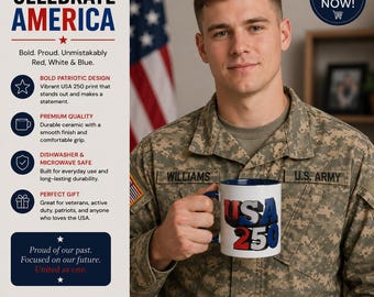 USA 250TH Tasse | Akzent-Kaffeetasse aus Keramik, Flagge inspiriertes amerikanisches Design