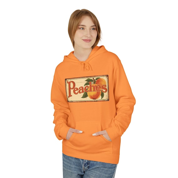 Peaches Hoodie | Retro Fruit Graphic Sweatshirt | Vintage Farmhouse, Orchard, Summer, Rustic Style, Unisex