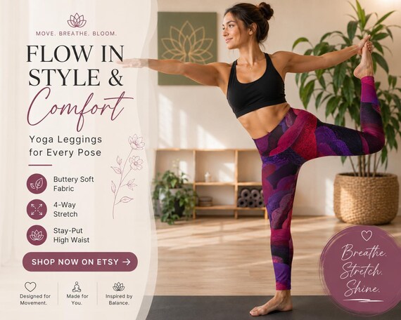 Abstract Leggings Floral Waves High Waisted Yoga Pants| Workout & Activewear
