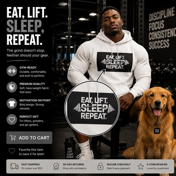 Workout Hoodie, Sweatshirt with Kangaroo Pocket, Casual Gym and Comfy Cotton and Polyester