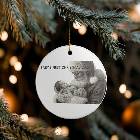 Baby's First Christmas 2025 Ceramic Ornament | Santa Holding Newborn