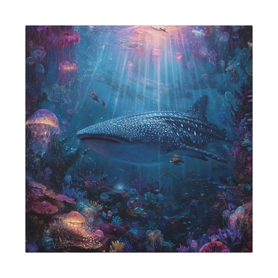 Whale Shark Wall Art, Underwater Scene Canvas | Ocean Reef for Marine & Nautical Decor