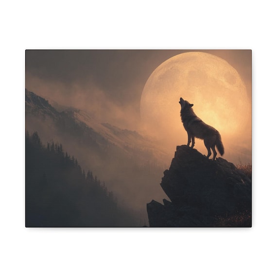 Howling Wolf Moon Canvas | Matte Stretched Wall Art| Wildlife and Wolf Lovers