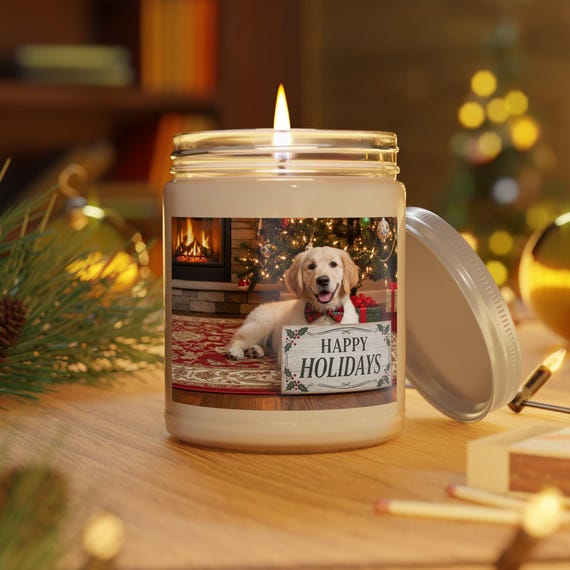 Happy Holidays Labrador Candle | 9oz Scented Soy Candle| Dog Lovers Christmas