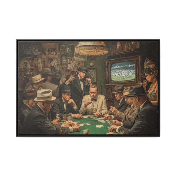 Vintage Poker Night Matte Canvas Framed 60x40 | Casino Players Wall Art