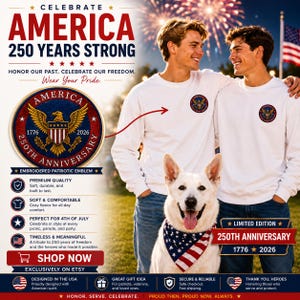 USA 250TH Sweatshirt, Vintage Präsidenten Siegel-Shirt | Adler Emblem Crewneck, amerikanischer Geburtstag, gestickt