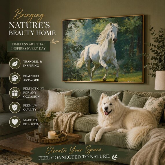 White Horse Canvas Wall Art, Equestrian Decor, Nature Inspiration, Animal Lover Gift, Home and Office Decoration