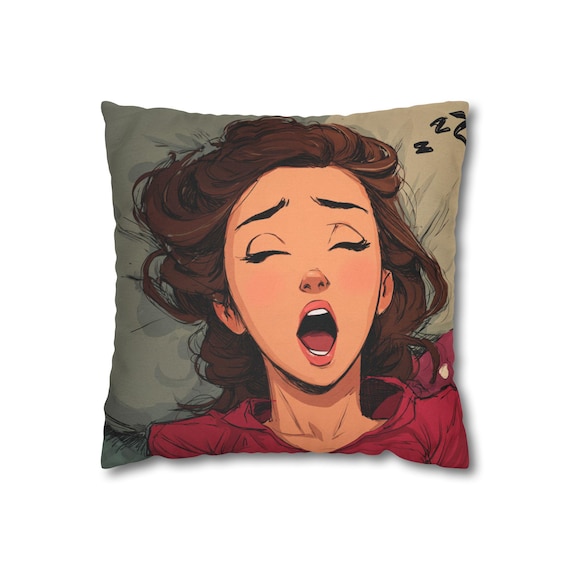 Cartoon Yawning Girl Pillow Cover, Unique Home Decor| Funny Gift