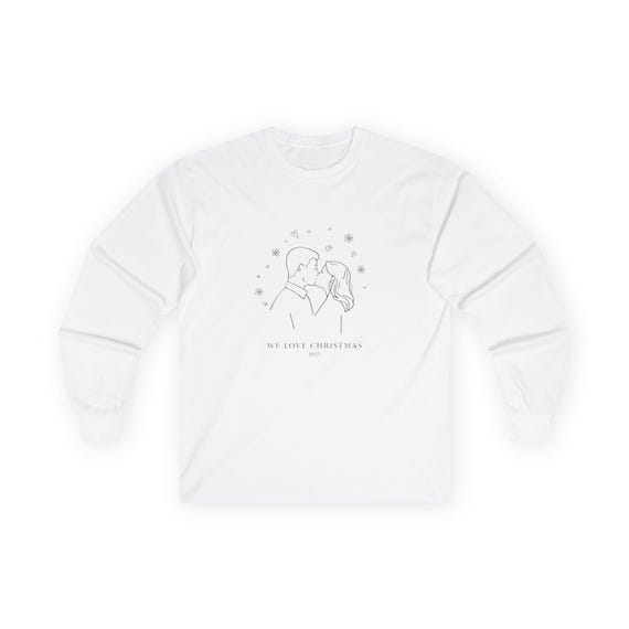 Minimal Line Art Couple Embrace Long Sleeve Tee | Romantic Illustration