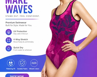 Maillot de bain rose à fleurs botaniques | Maillots de bain une pièce| Cadeau pour elle