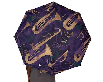 NOLA jazzparaplu, patroon abstracte koperblazers | Paars tromboneontwerp