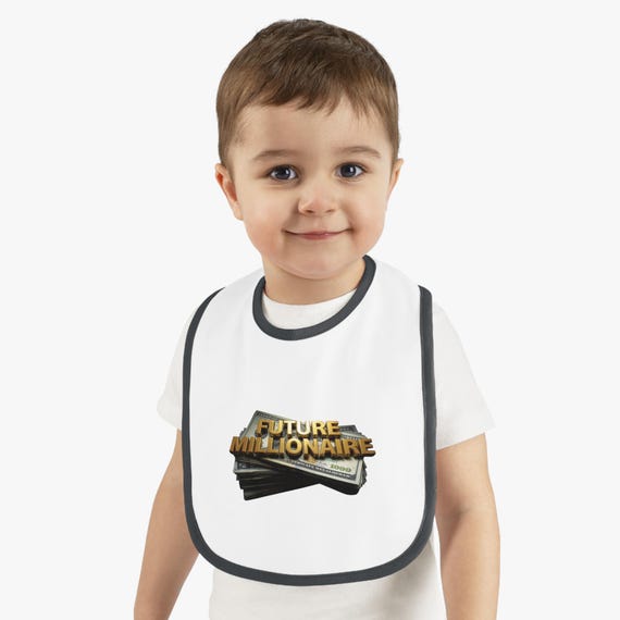 Future Success Bib | Contrast Trim Jersey, Funny Baby Attire, Newborn Toddler Money Theme, Cotton