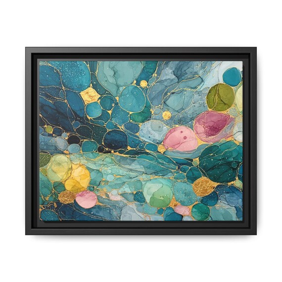 Canvas Wall Art, Teal and Gold Abstract| Modern Framed for Living Room, Office Decor