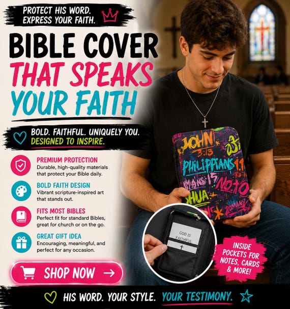 Neon Bible Cover | Colorful Graffiti Urban Case with Pockets and Wrist Handle