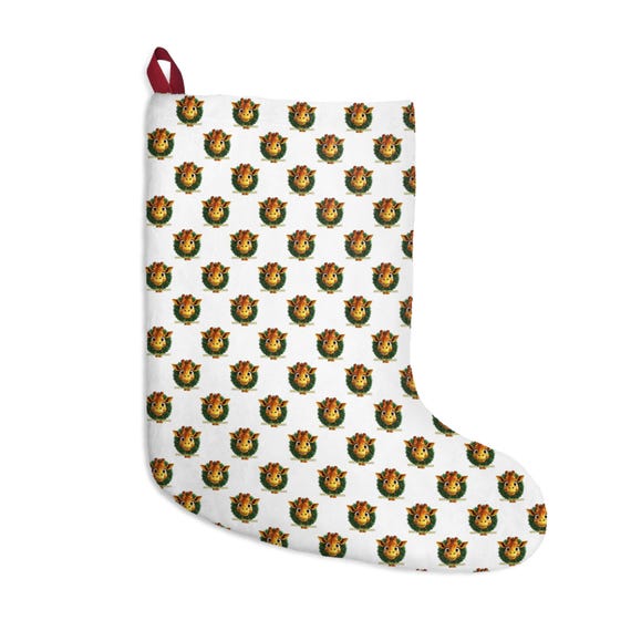 Vintage Christmas Wreath Giraffe Pattern Stocking | Holiday Mantel Decoration