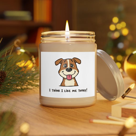 Happy Dog Cartoon Soy Candle | Positive Gift, 9oz Jar