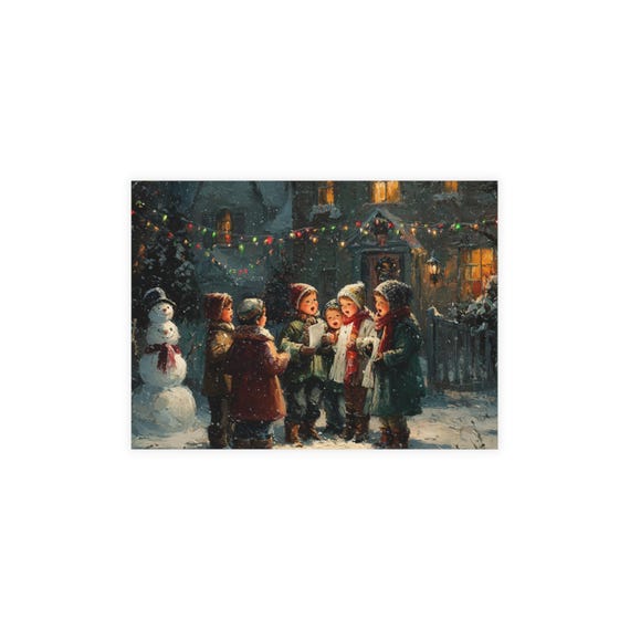 Postcard Bundles (envelopes included) Artistic Christmas Winter Postcards, Children Caroling outside in Winter