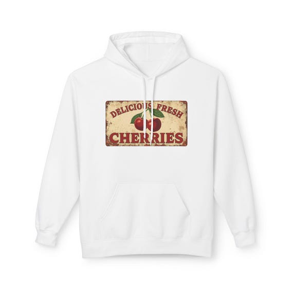 Retro Cherry Hoodie, Vintage Fruit Graphic, Farmhouse Style, Unisex Summer Streetwear, Casual Orchard