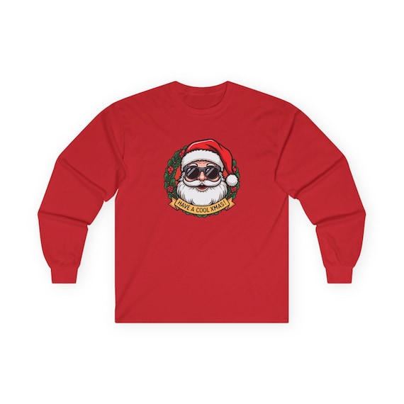 Cool Santa with Sunglasses Long Sleeve Tee | Christmas Holiday Shirt