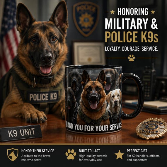 Military Dog Tribute |Heroic K9 Crew Coffee Mug,, Police Appreciation, Service Pup Awareness
