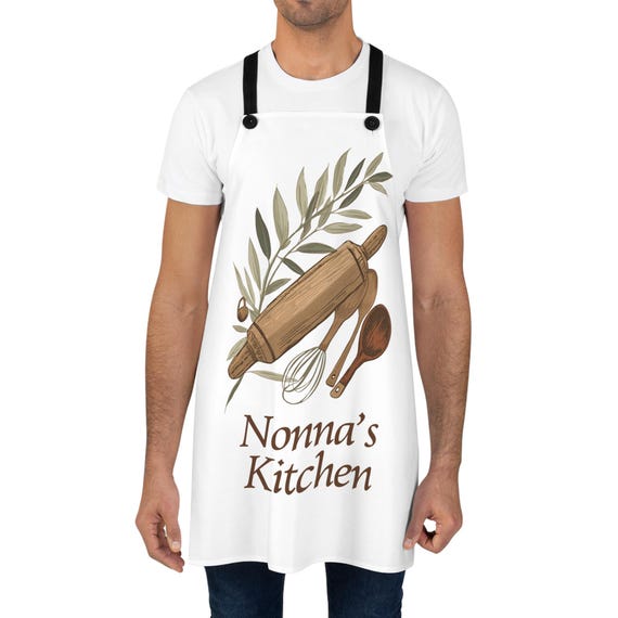 Nonna's Kitchen Apron | Retro items Rolling Pin & Wooden Spoons | Homemade Baking Polyester