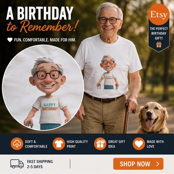 Happy Grandad Cartoon Grandpa T-Shirt | Elderly Character Tee