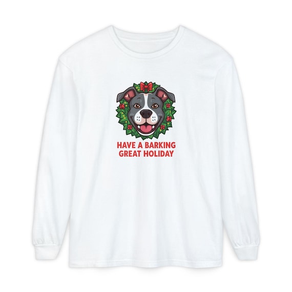 Holiday Dog Face Wreath Long Sleeve Shirt