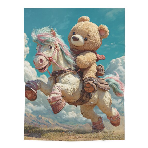 Animal Baby Swaddle Blanket, Bear on Pony Design, Jersey Polyester| Baby Shower Gift
