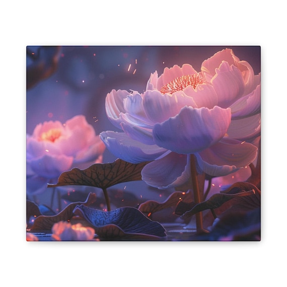 Pink Lotus Wall Art, Floral Canvas | Botanical Bedroom Decor, Meditation Room, Calming Flower