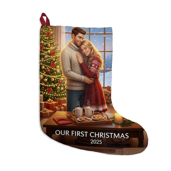 Our First Christmas Couple Illustration Christmas Stocking | Personalized Date 2025