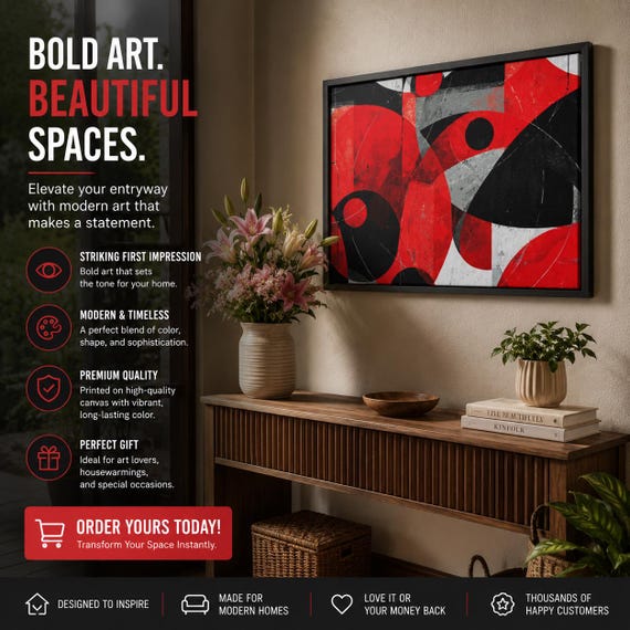 Abstract Framed Canvas Art Print, Modern Geometric Wall Decor| Art Lovers