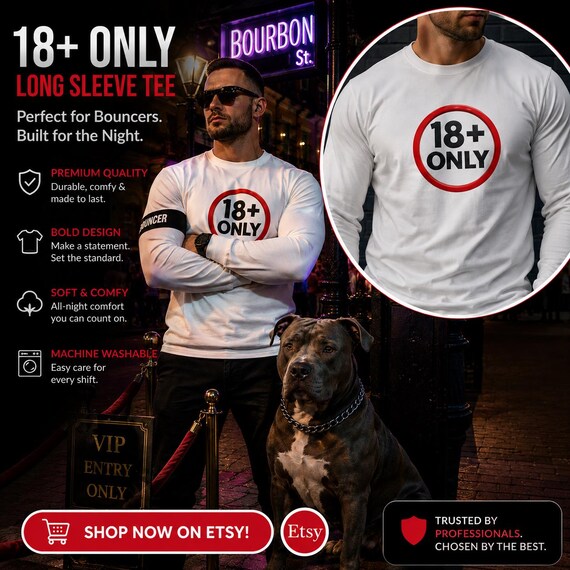 18+ Only Graphic Long Sleeve Tee | Age Restriction Sign Shirt| Retro Bar Sign