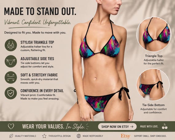 Abstract Bikini, Color Splash Swimwear | Women's Summer Suits| Tie Side with Removable Padding