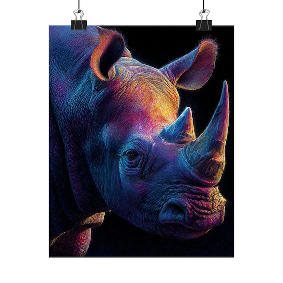 Vibrant Rhino Art Prints | Matte Vertical Posters, Animal Wall Decor, Home Office Art, Gift for Nature Lovers, Wildlife Photography