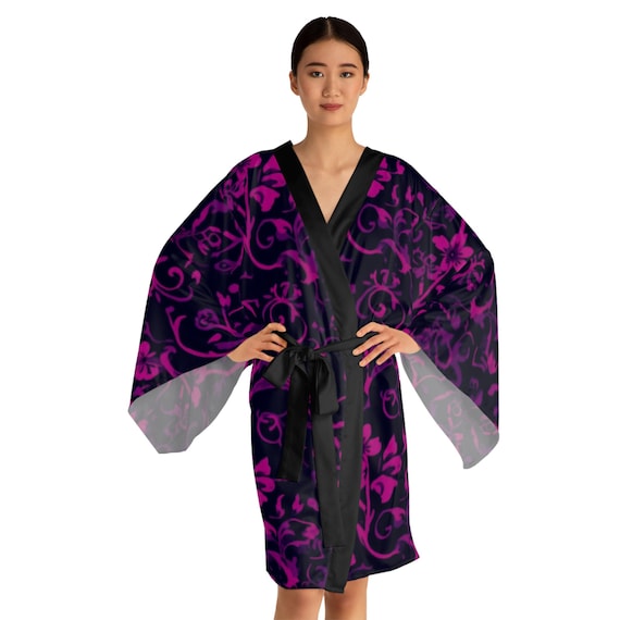 Pink Floral Vine Kimono Robe | Long Sleeve| Gift for Her