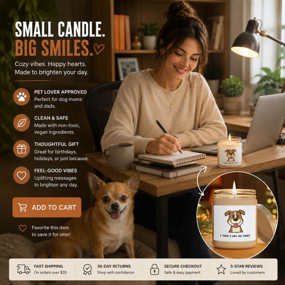 Happy Dog Cartoon Soy Candle | Positive Gift, 9oz Jar