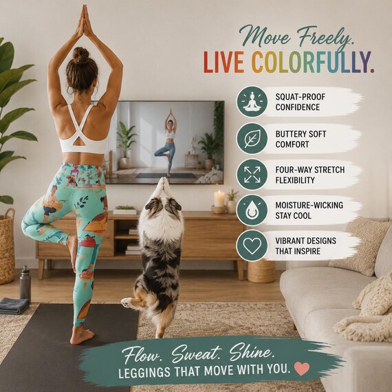 Colorful Print High Waisted Yoga Leggings| Durable polyester-spandex blend for lasting wear.