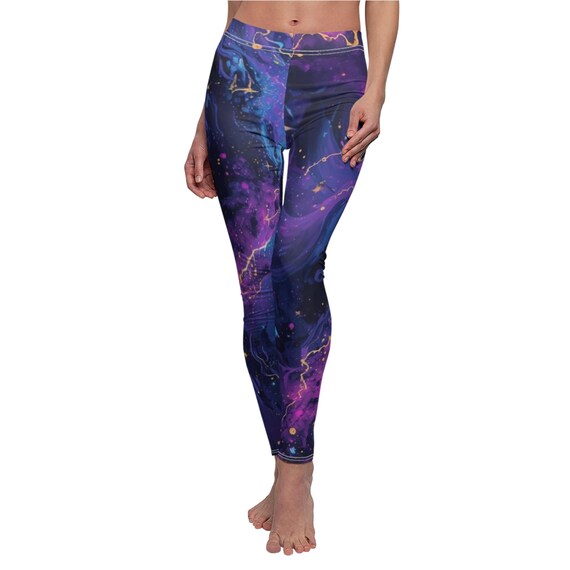 Womens Yoga Leggings, Galaxy Marble Space Swirl Design| Celestial All Over Print Casual Fitness