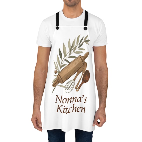 Nonna's Kitchen Apron | Retro items Rolling Pin & Wooden Spoons | Homemade Baking Polyester