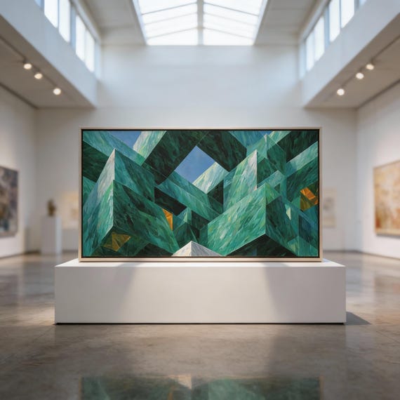 Legal Office Art, Emerald Geometric Maze Canvas, Modern Abstract Wall Decor,
