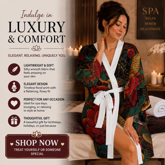 Koi Carp Floral Kimono Robe | Long Sleeve Kimono