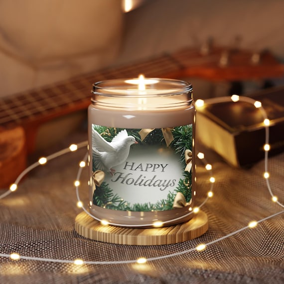 Merry Christmas Dove Wreath Candle 9oz Soy Jar | White Lid