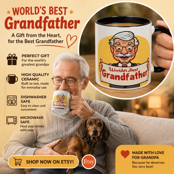 World's Best Grandfather Mug | Accent Coffee Mug| Gift for Grandfathers