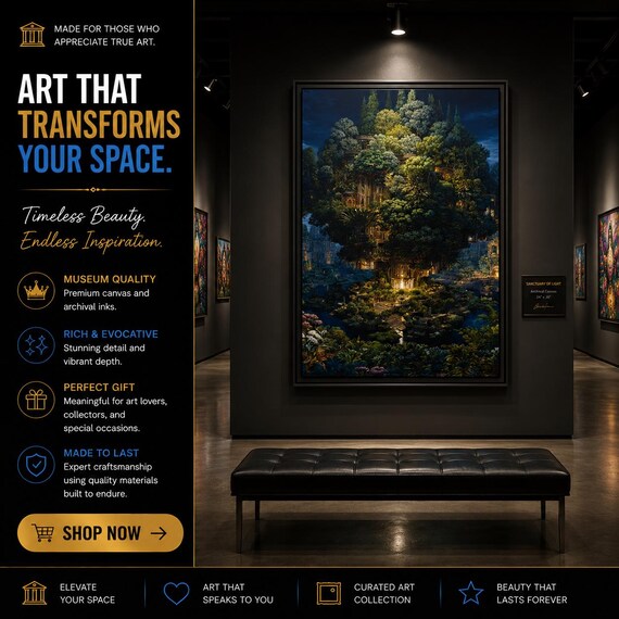 Matte Wall Art  Surrealist oil painting, Floating Forest City Canvas Framed | Fantasy Landscape
