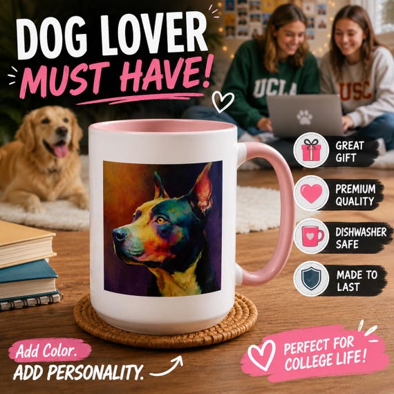 Dog Portrait Mug, Artistic Pup Art Cup, Ceramic