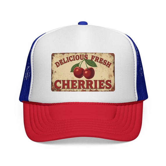Retro Cherries Cap| Vintage Fruit Farm Hat, Garden & Farmer's Market Style