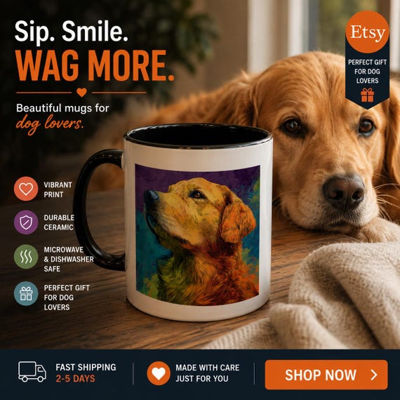 Colorful Golden Labrador Portrait Mug | Accent Coffee Mug 11oz 15oz