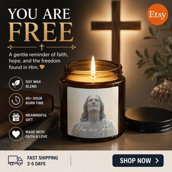 Jesus Statue 'You are Free' Candle | Soy Amber Jar